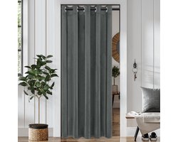 Qelus Fluwelen Isolerende Deurgordijn met Ringen Donkergrijs - Verduisterend & Privacy - Kant en Klaar 107x203 cm - Thermische Gordijnen Voor Deur, Trap of Kast