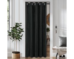 Qelus Fluwelen Isolerende Deurgordijn met Ringen Zwart - Verduisterend & Privacy - Kant en Klaar 87x203 cm - Thermische Gordijnen Voor Deur, Trap of Kast