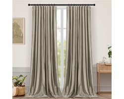 Qelus Fluwelen Verduisteringsgordijnen 2-Delig - Gordijnen Verduisterend & Lichtwerend - Voor Slaapkamer en Woonkamer - Geschikt voor alle Gordijnrails, Gordijnroedes en Runners Voor Thuis (Taupe, B132 x H213cm)