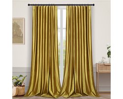 Qelus Fluwelen Verduisteringsgordijnen 2-Delig - Gordijnen Verduisterend & Lichtwerend - Voor Slaapkamer en Woonkamer - Geschikt voor alle Gordijnrails, Gordijnroedes en Runners Voor Thuis (Goud, B132 x H274cm)