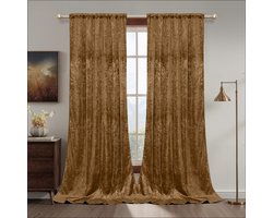 Qelus Gecrasht Fluweel Gordijnen - 260gsm - 2 Stuks - Botanisch Bloemenpatroon in Reliëf - Verduisterend & Isolerend - Plooiband & Tunnel - 132x274cm - Goud