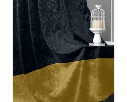 Qelus Gordijnen - Luxe 2-delige Gekreukt Fluweel Gordijn - Bloemendamastpatroon (Zwart & Goud) - Verduisterend, Thermisch Isolerend & Lichtwerend - Perfect voor Woonkamer & Slaapkamer - B 132 x H 274cm