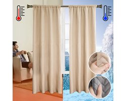 Qelus Isolerende Gordijnen 100% Verduisterend Kort Polig - 140x213 cm Kant en Klaar 1 Stuk - 350gsm Zwaar Gordijn voor Slaapkamer Woonkamer - Beige