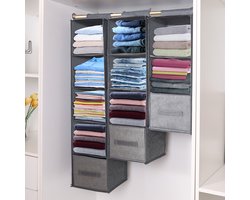 Qelus Kast Organizer Hangend - Opvouwbaar Hangende Opberger met 4 Vakken voor kledingkast - 27x27x80cm - Grijs