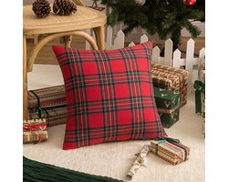 Qelus Kerst Kussenhoes 45x45 cm - Groot Ruitpatroon Tartan - Zacht & Milieuvriendelijk - Onzichtbare Rits & Machinewasbaar - Kerstdecoratie voor Woonkamer, Bank & Bed