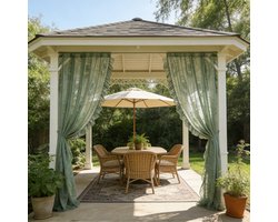 Qelus Set Van 2 Vitrages Kant met Ruches - Romantische Gordijnen Landhuisstijl - Roedezak Lichtdoorlatend - Boho Geborduurde Vitrage en Klaar Met Volant Randen - Met Plooiband - In Keuken, Woonhal Landhuisstijl - Saliegroen - 132x274cm
