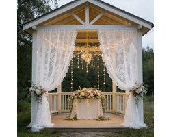 Qelus Set Van 2 Vitrages Kant met Ruches - Romantische Gordijnen Landhuisstijl - Roedezak Lichtdoorlatend - Boho Geborduurde Vitrage en Klaar Met Volant Randen - Met Plooiband - In Keuken, Woonhal Landhuisstijl - Zuiver wit - 132x274cm