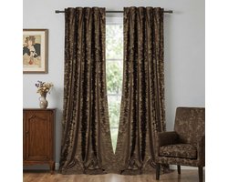 Qelus Velours Gordijnen met Goudprint - 2 Stuks - Verduisterend & Geluidsdempend Raamgordijnen - Luxe Hotel Chique Uitstraling - 260gsm Kant en Klaar - Multifunctionele Plooiband - 132x244cm - Toffee Bruin