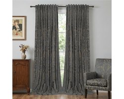 Qelus Velours Gordijnen met Goudprint - 2 Stuks - Verduisterend & Geluidsdempend Raamgordijnen - Luxe Hotel Chique Uitstraling - 260gsm Kant en Klaar - Multifunctionele Plooiband - 132x213cm - Donkergrijs