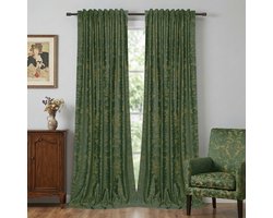Qelus Velours Gordijnen met Goudprint - 2 Stuks - Verduisterend & Geluidsdempend Raamgordijnen - Luxe Hotel Chique Uitstraling - 260gsm Kant en Klaar - Multifunctionele Plooiband - 132x183cm - Groen