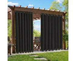 Qelus Verduisterende Buitengordijnen Winddicht - Extra Breed Outdoor Gordijn Waterdicht met Dubbele Oogjes - Balkongordijn - Rideau Occultant - 254x243cm - Zwart(1 Stuk)
