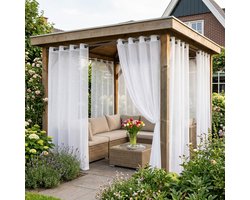 Qelus Vitrage Transparant Buitengordijn Waterdicht Lichtdoorlatend - Outdoor Gordijn met Ringen - Scheidingsgordijn voor tuin, raam, veranda en binnenplaats - 132x244cm - Wit - 1 Stuk