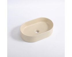 QeramiQ Arto waskom - 49.5x31.5x13cm - geribbeld - ovaal - keramiek - mat beige