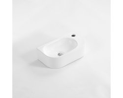 QeramiQ Pure Fontein - 40x22x12cm - Rechts - Glad - halfrond - 1 kraangat - Keramiek - Wit Mat