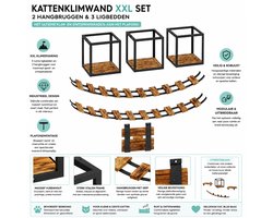 QLS Katten Klimwand Set LOFT XXL - Kattenmeubilair Plafondmontage - Met 2 Hangbruggen & 3 Ligbedden - Industrieel Design - Hout & Staal - Voor Actieve Katten