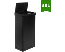 QLT Knockdown Push Prullenbak van 50 Liter - Deksel opent via Drukken - Fingerprint Proof - Modern en Duurzaam Design - 36x24,2x83 cm - Zwart