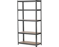 QLT Open Opbergkast met 5 Verstelbare Planken - Stellingkast met Schroefloze Montage - Werkbank - Draagkracht 175 kg per Plank - Zwart
