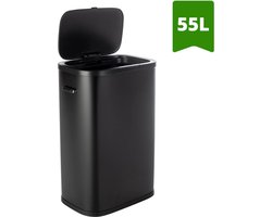 QLT Push Prullenbak met Drukdeksel – Afvalbak met Drukknopopening – Vuilnisbak – 55 Liter – 42 x 28,5 x 62,5 cm (LxBxH) – Zwart