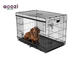 Qoozi Pet Hondenbench – Opvouwbare Bench met 2 Deuren (waarvan 1 Schuifdeur) – 91x58x64 cm – Stevige Draadconstructie (4.0/3.5/2.6 mm) – Met 4 Beschermknoppen – QZ1121515