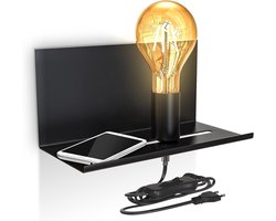 QORA® Wandlamp Binnen met Snoer - Wandlamp - Wandlamp Binnen - Verstelbaar - Mat Zwart - 25cm x 25cm x 12cm