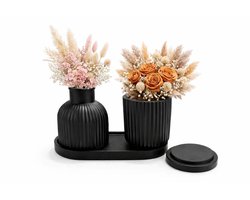 QORVANE Home Luxe 3-Delige Zwarte Decoratieset – 2 Design Vazen met Rond Decoratief Accent – Moderne Woondecoratie