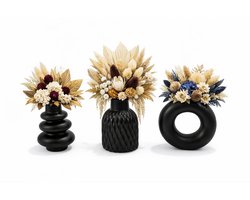 QORVANE Home Luxe 3-Delige Zwarte Vaas Set – Decoratieve Design Vazen voor Moderne Woondecoratie