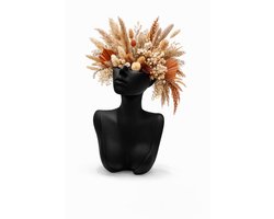 QORVANE Home - Zwarte bustevaas 17 cm - Decoratieve gezichtsvaas voor droogbloemen en moderne woondecoratie