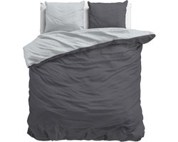 QPFO® Dekbedovertrek 240x220 cm Katoen Antraciet Grijs - Strijkvrij Tweekleurig met Drukknopen - Inclusief 2 Kussenslopen