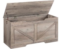 QPFO® Houten Kistbank Met Deksel - Opbergkist 100x40x50.5 cm - Grijs Kist Met Opbergruimte Voor Speelgoed Kussens en Kleding - Robuust en Duurzaam