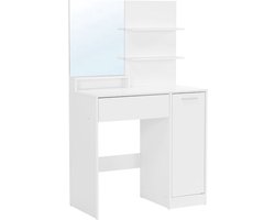 QPFO® Kaptafel met planken en lade - Make-up bureau en slaapkamer organizer - Stijlvol vanity bureau van spaanplaat - Wit - 80 x 40 x 132 cm