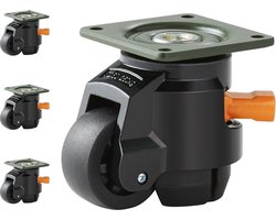 QPFO® Set van 4 Zwenkwielen – 50 mm – In Hoogte Verstelbaar – Zwaarlast Wielen – Nylon Nivelleerwielen – Draagvermogen 500 kg – Voor Meubels Werkbanken Planken