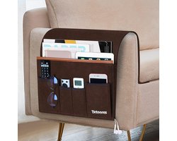 QPFO® Sofa armleuning organizer - Hangende vilten opbergzak met 5 vakken - Bank bed stoel bureau kast - Koffiebruin