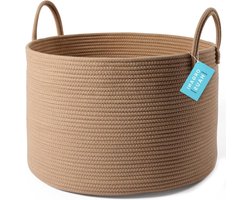 QPFO® xxl opbergmand van katoenen touw 50x33 cm - decoratieve wasmand en dekenmand - grote mand in honingkleur