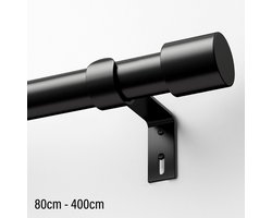 Qproducts Gordijnroede - 80 tot 400 cm - inclusief 3 verstevigingsbeugels zware gordijnen - Uitschuifbaar Douchegordijnstang - 400 cm - Uitschuifbare Klemstang - Metaal Zwart