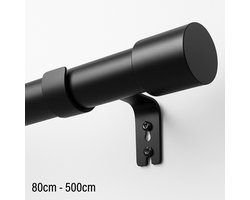 Qproducts Gordijnroede - 80 tot 500 cm - inclusief verstevigingsbeugels zware gordijnen - Uitschuifbaar Douchegordijnstang - Uitschuifbare Klemstang - Metaal Zwart