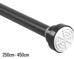 Qproducts Uitschuifbaar Gordijnroede Zonder Boren - 250cm tot 450cm - Telescopische Douchegordijnstang - Uitschuifbare Gordijnrail - Gordijnstang - Metaal Zwart