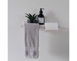 Qstiel Qumi rechts wit - NIEUW MODEL - Toiletrolhouder - WC Rolhouder - Toiletpapier houder met plankje - Handdoekhouder -Staal 2mm - Poedercoating RAL 9003 wit
