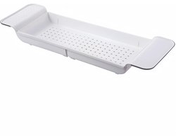 QTTVBTNA – 1 Stuk Bathroom Solutions - Badrek - Badewannentablet met Opbergruimte voor Boek Tablet en Accessoires - Multifunctionele Bad Caddy voor Badkamer - Eenvoudig te Reinigen - Badkamer Accessoires - 55 tot 78cm - Wit