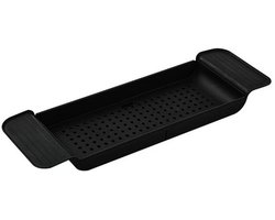 QTTVBTNA – 1 Stuk Bathroom Solutions - Badrek - Badewannentablet met Opbergruimte voor Boek Tablet en Accessoires - Multifunctionele Bad Caddy voor Badkamer - Eenvoudig te Reinigen - Badkamer Accessoires - 55 tot 78cm - Zwart