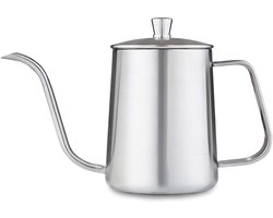 QTTVBTNA – 1 Stuk Koffieketel 600 ml RVS – Schwanenhals Waterketel met Smalle Lange Tuit – Cafetieres – Handmatige Koffiekan voor Precisie Schenken – Geschikt voor Filterkoffie, Drip Coffee, Thuis, Reizen en Outdoor Camping – Zilver