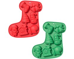 QTTVBTNA - 2 Stuks Kerst Siliconen Vormen - Chocolade en Koekjes Mal - Veelzijdige Bakvorm voor Peperkoek en Kersttaart - Feestelijke Kerst Vormpjes voor Sinterklaas en Kerstmis - Rood,Groen
