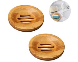 QTTVBTNA -2 Stuks Ronde Bamboe Zeepbakjes – Natuurlijke Houten Zeep Houder met Afvoergaten – Zelfdrogende Zeep Schaal voor Badkamer, Keuken & Wastafel – Duurzaam, Milieuvriendelijk & Herbruikbaar