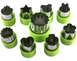 QTTVBTNA - 9-delige RVS Uitsteekvorm - met PP-handbescherming - kinderbescherming - multifunctioneel - voor koekjes, fruit en groenten - voor het snijden van vormen - groen