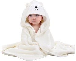 QTTVBTNA - Baby badcape - Coral fleece handdoek - absorberend badlaken - Babydeken met capuchon - wit - 80x80 cm - 1 stuk