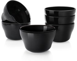 QTTVBTNA – Bouillonkopjes & Soepkommen Set van 6 – Kleine Schalen voor Soep, Dessert, Dip en Saus – Magnetron- en Vaatwasserbestendig – Duurzaam en Hittebestendig – Geschikt voor Dagelijks Gebruik, Diner en Feest – Porselein ±300 ml – Zwart