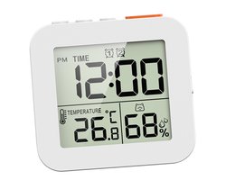 QTTVBTNA -Digitale Badkamerklok met Hygrometer & Thermometer – LCD Display – Countdown Timer – 2 Wekkers met Snooze – Spatwaterdicht – Wit – Voor Badkamer, Keuken & Slaapkamer