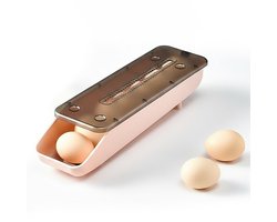 QTTVBTNA - Ei Opbergdoos - Automatisch Rollend Eierdoos - Met vershoudmarkering - Voor Koelkast & Keuken - Stapelbaar - 7 Eieren - Roze - 33x9,2x7,5cm - 1 stuk