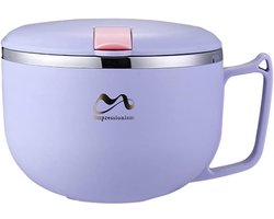 QTTVBTNA - Instant Noodles Kom met Deksel en Handvat – RVS Ramen Schaal 1200 ml – Lekvrij & Duurzaam – Met Schattige Stickers – Geschikt voor Ramen, Soep, Groenten en Fruit – Herbruikbaar Keukenaccessoire voor Thuis, Werk en School – Paars