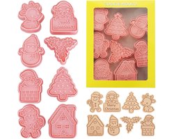 QTTVBTNA - Kerst Koekjes Uitstekers - 3D - Bakvormen - DIY Decoratie - Voor Kinderen en Volwassenen - Roze - 8 stuks