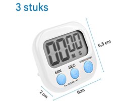QTTVBTNA - Kookwekker Digitaal - Timer - Magnetische Timer met Standaard & Ophanghaak - Voor Koken, Sport, Werk & Studie - Wit/Blauw/Groen - 6.5x6x2cm - 3 Stuks